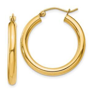 3mm x 25mm 14k Yellow Gold Classic Round Hoop Earrings